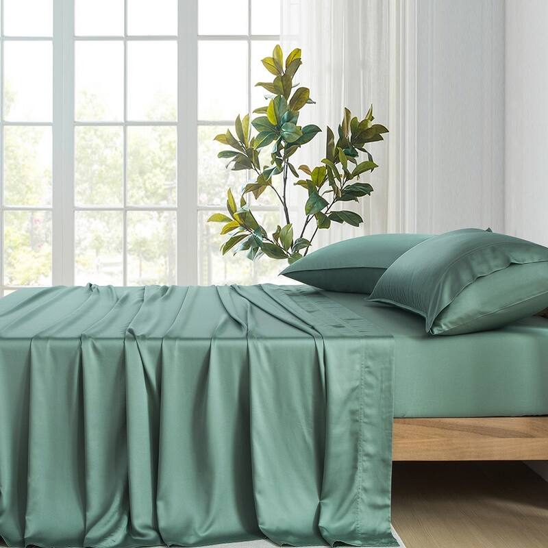 400TC Cooling Sheet Set, Sateen Weave 4 Piece Bedding with 16 Inch Deep Pocket Fitted Sheet