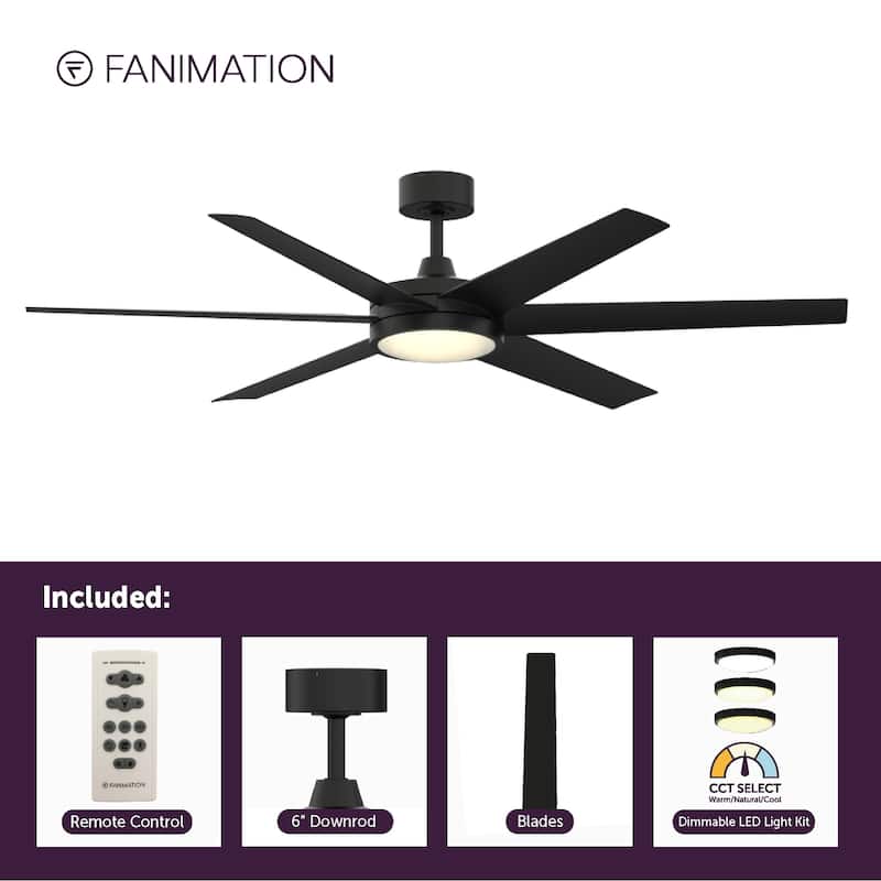 Fanimation Brawn 64 inch Indoor/Outdoor Ceiling Fan with LED CCT Select Light Kit and Remote Control
