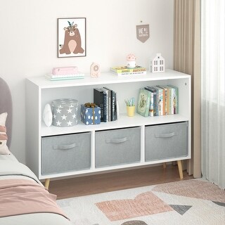 Kids bookcase with Collapsible Fabric Drawers, Children's Book Display, Toy Storage Cabinet Organizer