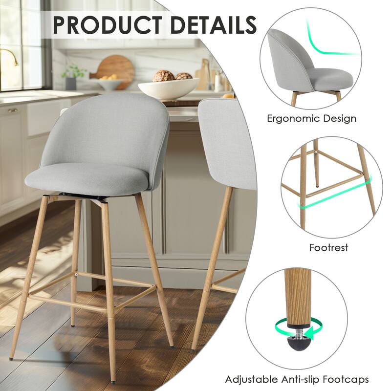 Homy Casa Set of 2 Upholstered Counter Stools with Curved Back and Metal Legs for Kitchen Islands,Breakfast Bars - N/A