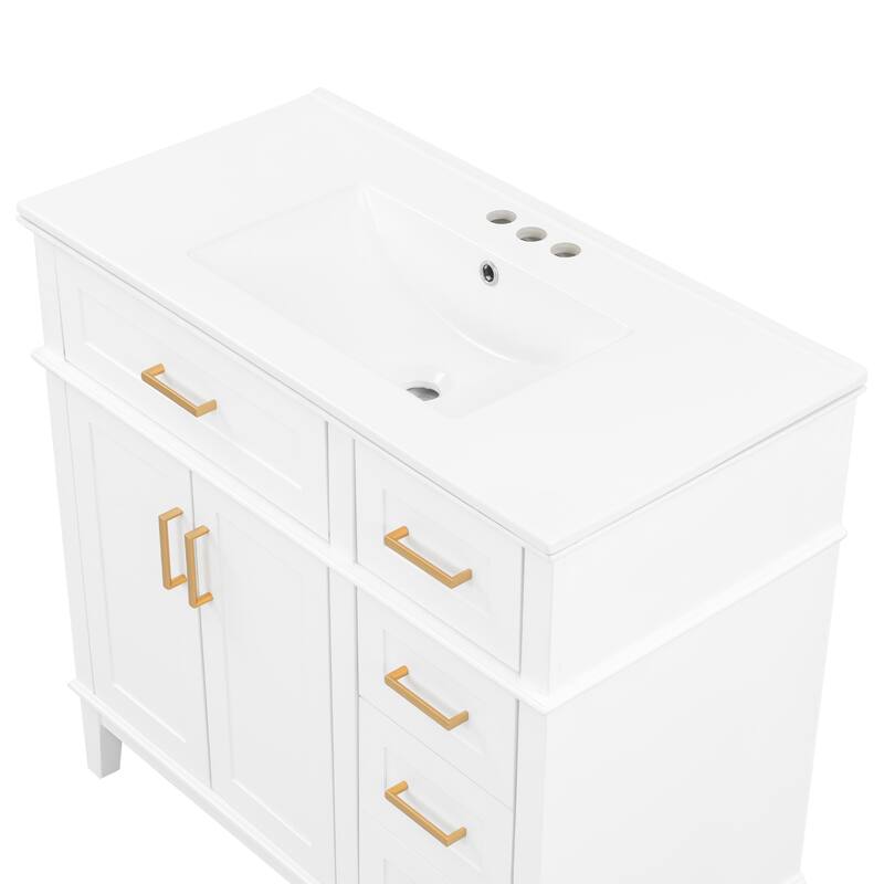 GDFStudio - Durham Modern Freestanding Bathroom Vanity Cabinet with Ceramic Sink, Soft Close Doors Drawers & Storage