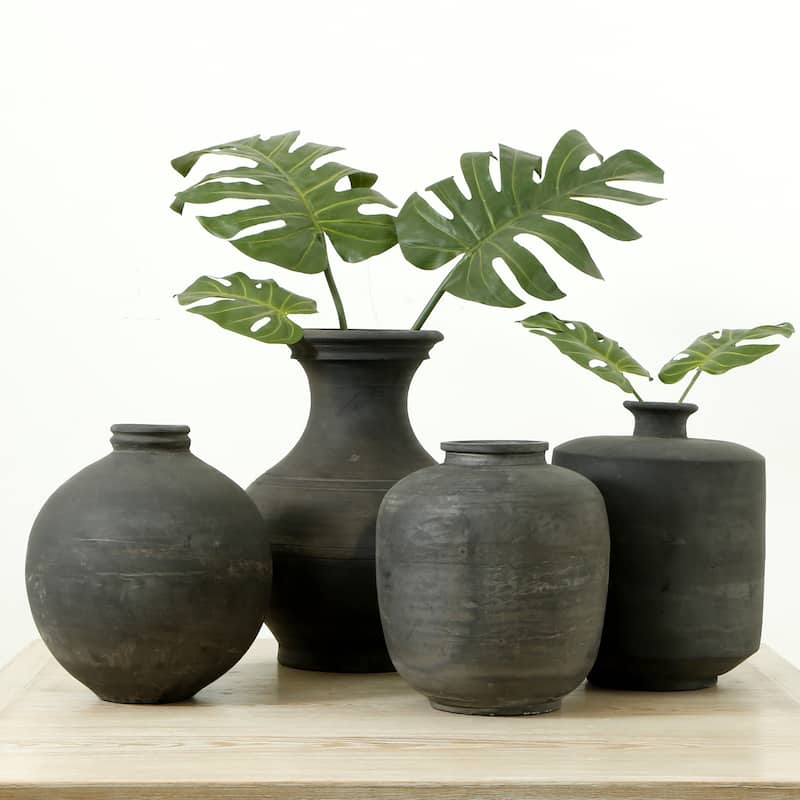 Artissance 17"H Large Earthy Gray Ceramic Indoor Outdoor Pottery Vase, Home and Garden Decor