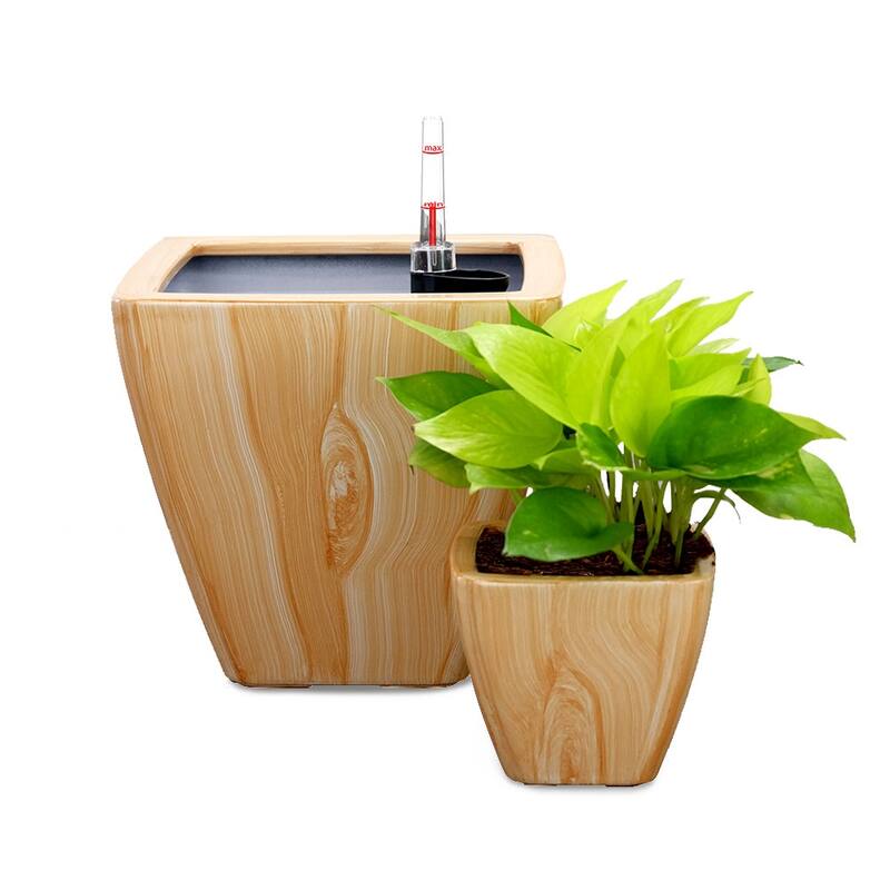 GDFStudio - Farmhouse 2-Piece Outdoor/Indoor Smart Self-Watering Square Cone Planter Pots with Water Level Indicator - 10.2"