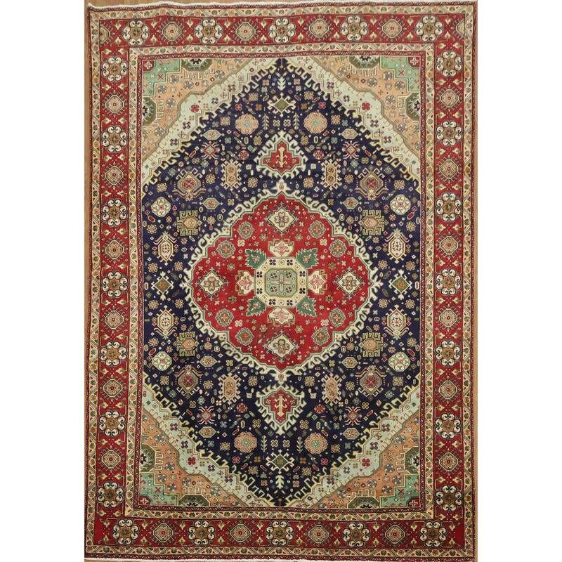 Hand Knotted Oriental 100% Wool Carpet Traditional Tribal Red Tabriz Area Rug - 10' 6'' X 7' 4''