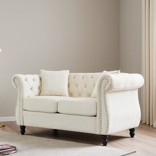 58.8" Velvet Chesterfield Tufted Sofa with Rolled Arms and Nailhead ...