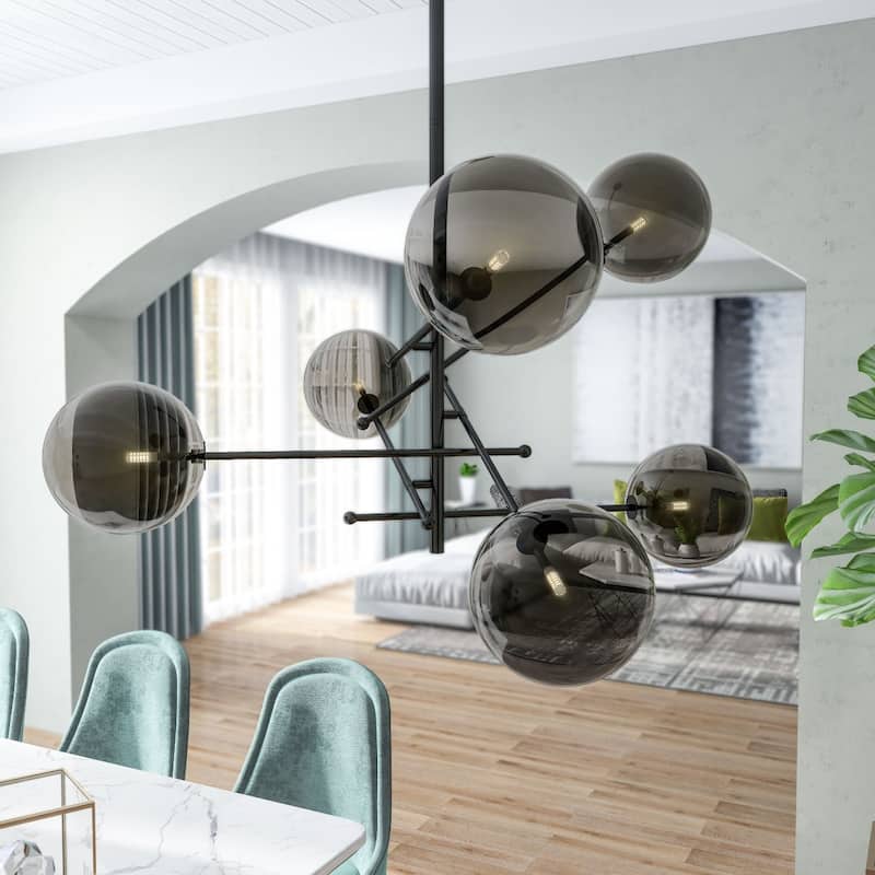 Javier 6 Light Black Metal and Glass Sputnik Chandelier - 39 x 43 x 20