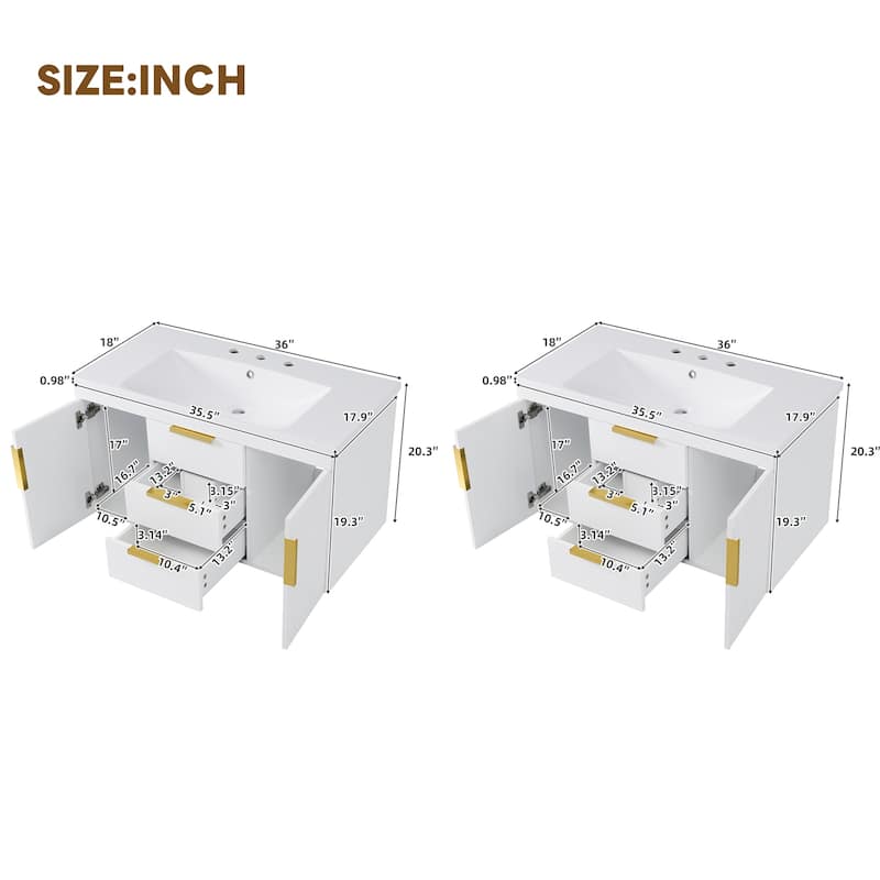 72" Wall Mounted Floating Bathroom Vanity with Storage Cabinet and Drawers