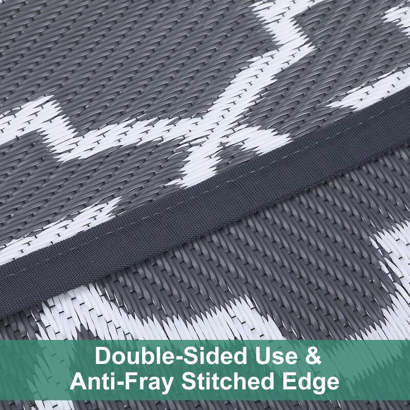 Outdoor Plastic Straw Rug Geometric Waterproof Reversible Area Rug for Patio Backyard Picnic Camp Beach