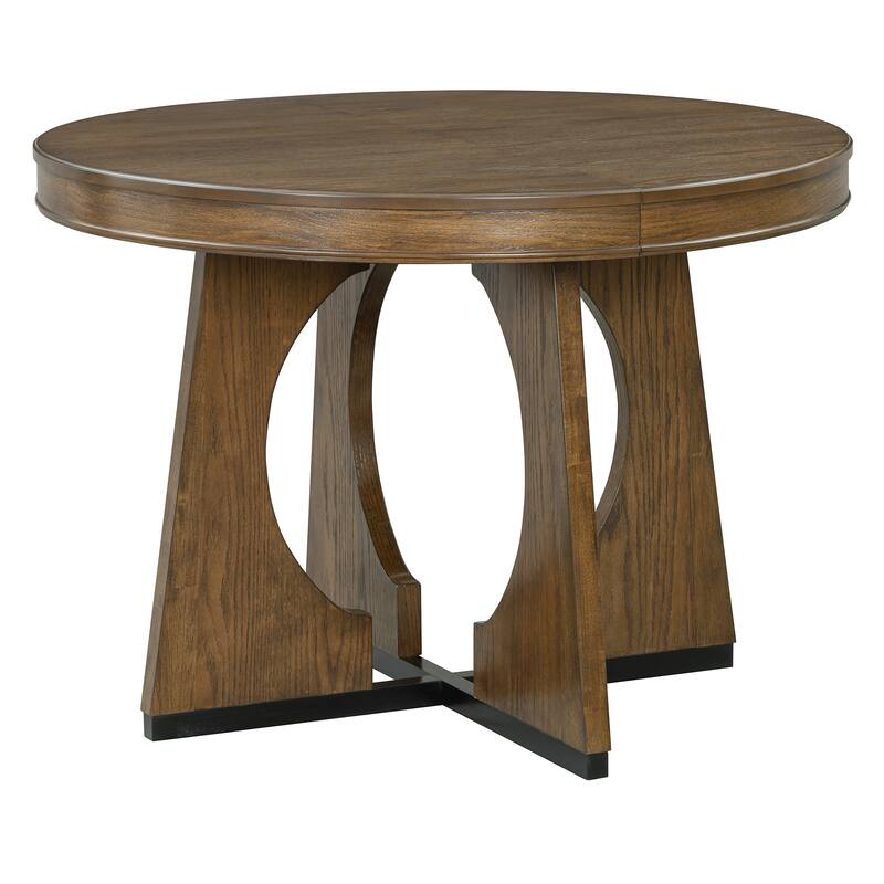 5-Piece Retro Dining Table Set, Extendable Round Table with Removable Leaf