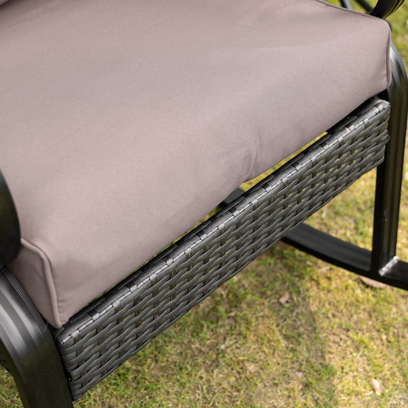 Outsunny 2 Piece Outdoor Wicker Rocking Chairs with Padded Cushions, Aluminum Furniture Rattan Porch Rocker Chairs w/ Armrest