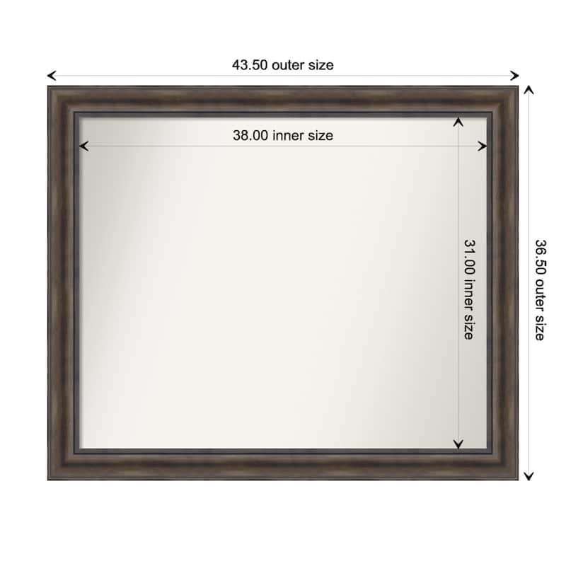 Rustic Pine Brown Framed Non-Beveled Custom Wall Mirror, Bathroom Vanity Mirror - Outer Size: 43.5 x 36.5