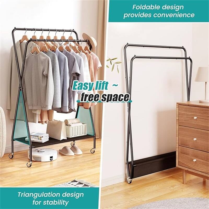 Double Rod Clothes Garment Rack - 16.39"D x 35.4"W x 59.8"H