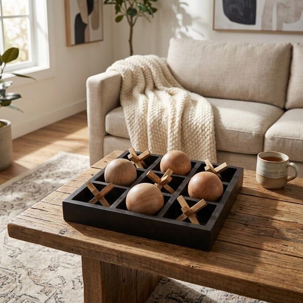 Sagebrook Home Elegant Mango Wood and Metal 10x10 Tic Tac Toe