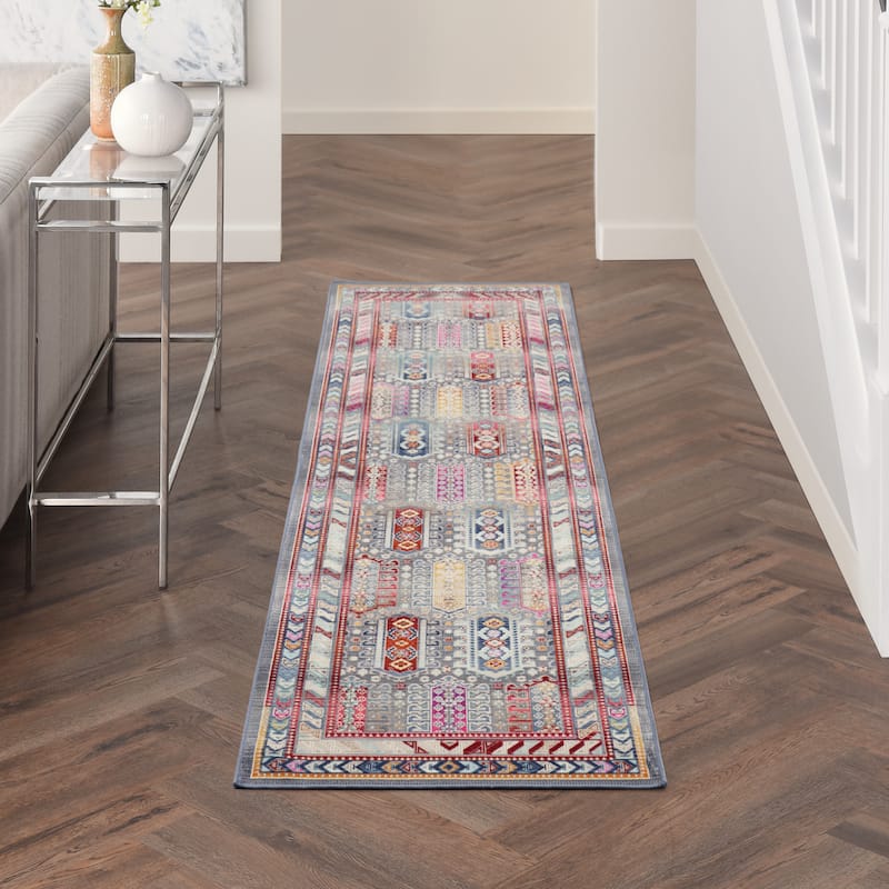 Nourison Vintage Kashan Bordered Traditional Area Rug - 2' x 6' Runner - Grey/Multi - Rectangle