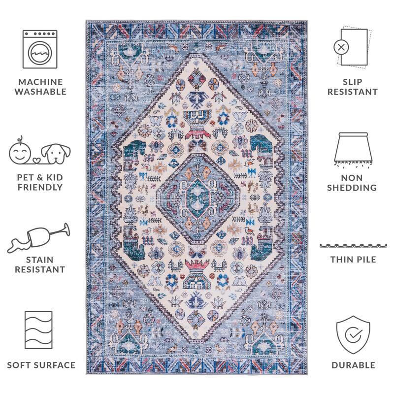 SAFAVIEH Tucson Machine Washable Slip Resistant Eilish Boho Oriental - 3' x 5' - Beige/Grey - Rectangle