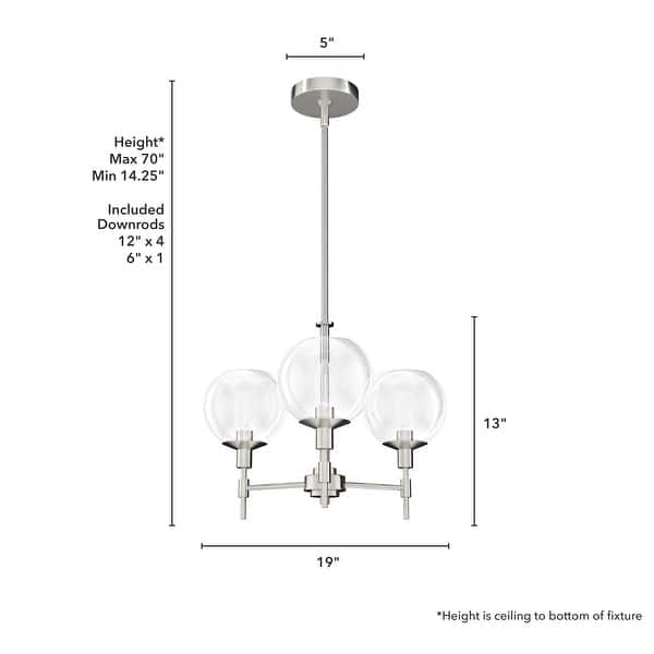 dimension image slide 9 of 11, Hunter Xidane Metal and Glass Orb Chandelier - Entry, Kitchen or Dining Room Table, Bedroom - Mid-Century Modern, Transitional