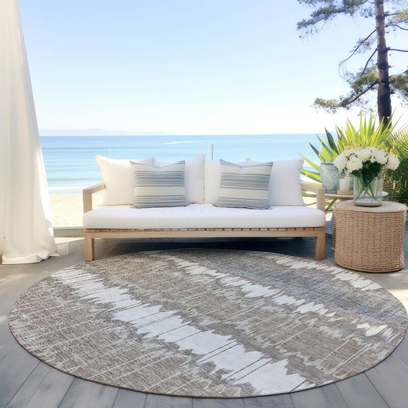 Machine Washable Indoor/ Outdoor Chantille Contemporary Ombre Rug - Taupe - 8' x 8'