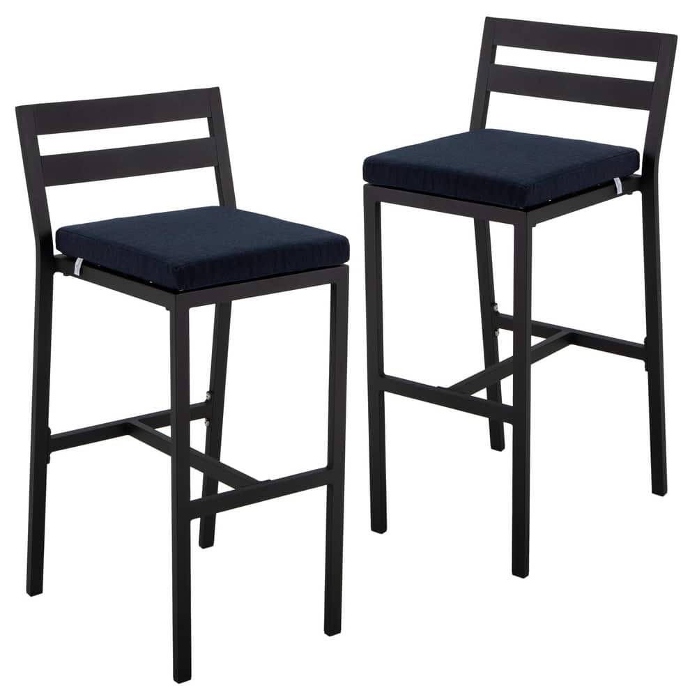 Chelsea Modern Patio Low Back Bar Stool with Powder-Coated Aluminum Frame, Removable Cushion and Footrest for Outdoor Set of 2