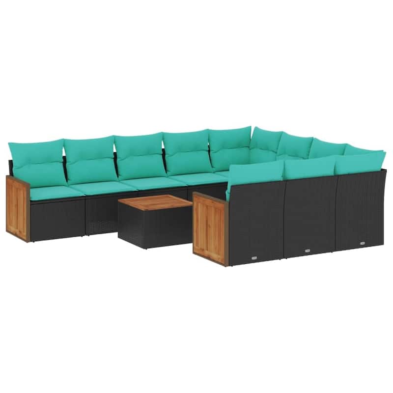 vidaXL 10 Piece Patio Sofa Set with Cushions Black Poly Rattan
