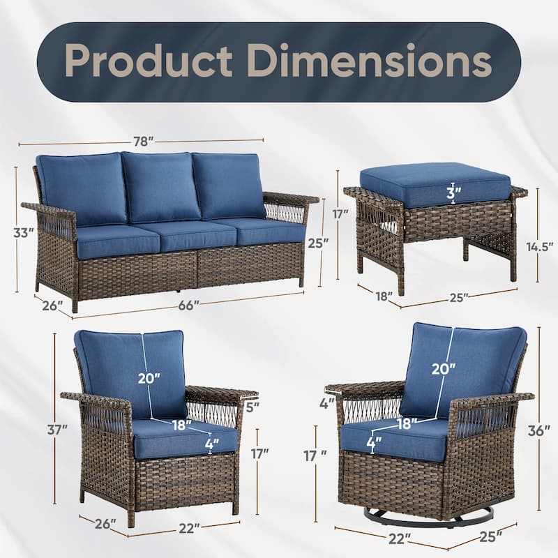 Pocassy Outdoor Swivel Chairs with Sofa Chair Ottoman and Table Set