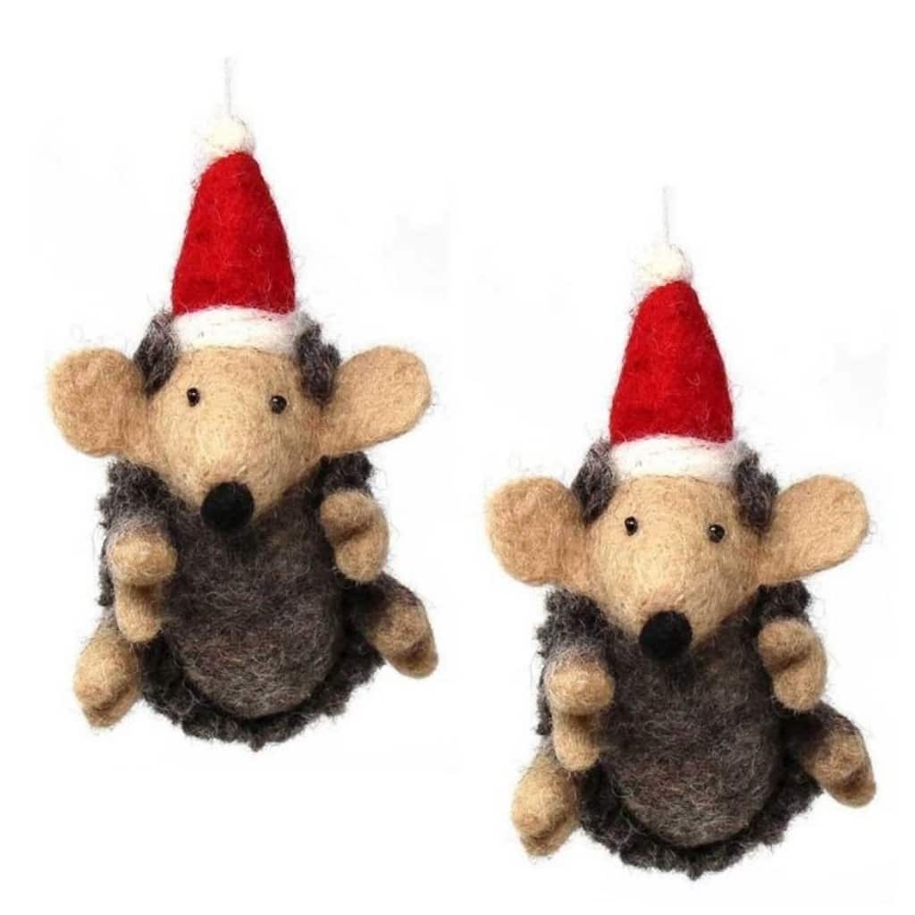 Hedgehog Felt Christmas Ornaments Set of 2