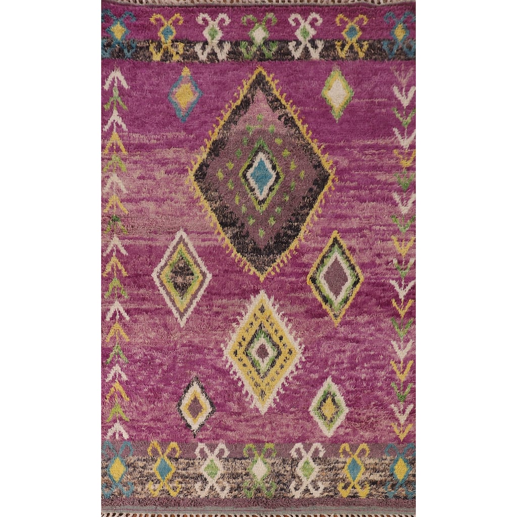 Purple Moroccan Oriental Area Rug Handmade Wool Carpet - 6'0" x 9'9"