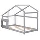 preview thumbnail 9 of 7, Gray Twin Wooden House Floor Bed with Shelf & Roof