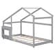 preview thumbnail 9 of 17, Twin Size Wooden House Floor Bed with Shelf and Roof