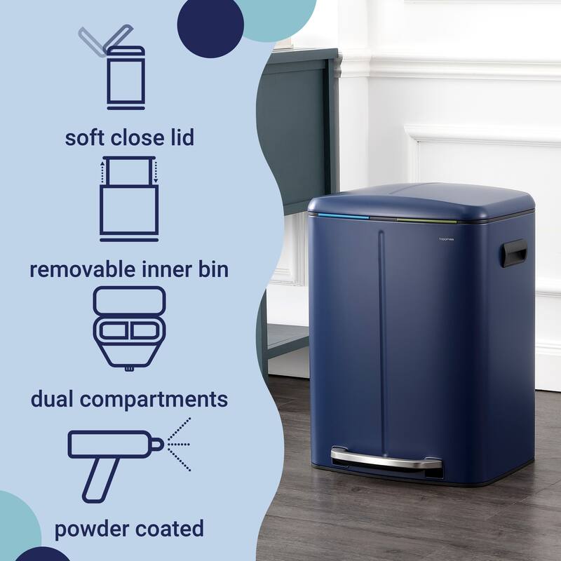 happimess 10.6-Gallon Double Bucket Trash Can with Soft Close Lid