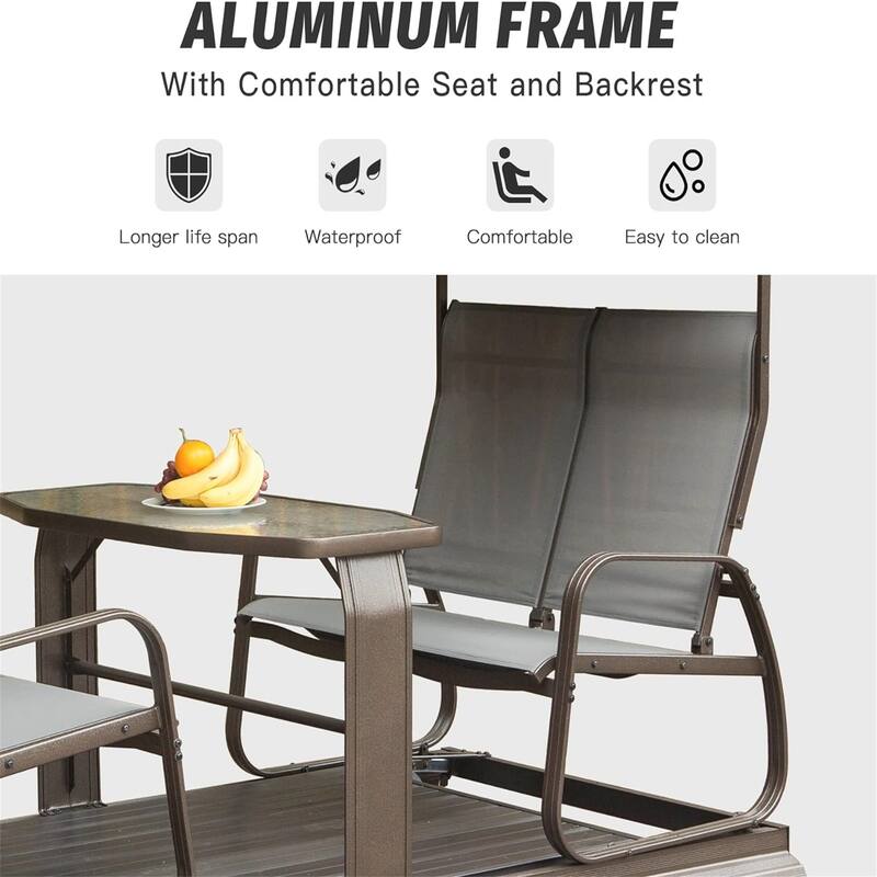 44.30 in. 4-Person Aluminum Outdoor Glider Benches with Canopy in Grey Brown