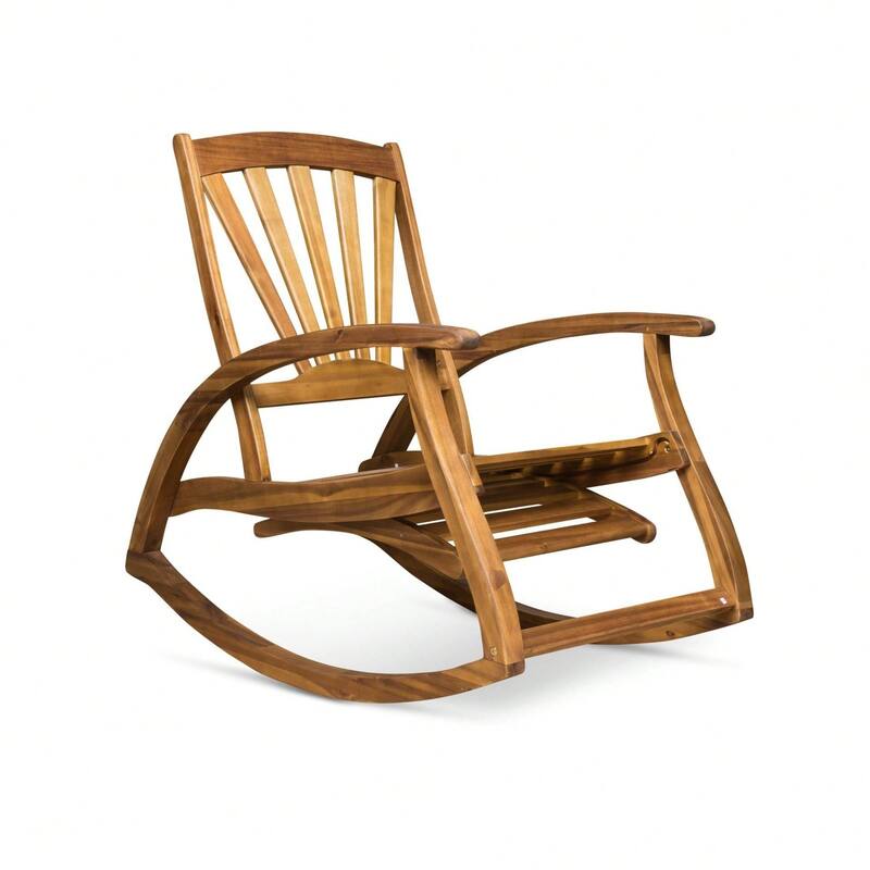 Cusp Barn Acacia Wood Design Resistant Reclining Rocking Chair, Retractable Footrest With Rocking Feature