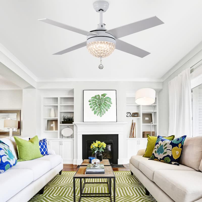 Bella Depot 52" Modern Crystal Ceiling Fan with LED Light, Reversible Ceiling Fan with Remote Control