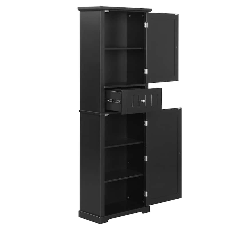 Double Door Wood Bathroom Storage Cabinet with Drawers, Shelves