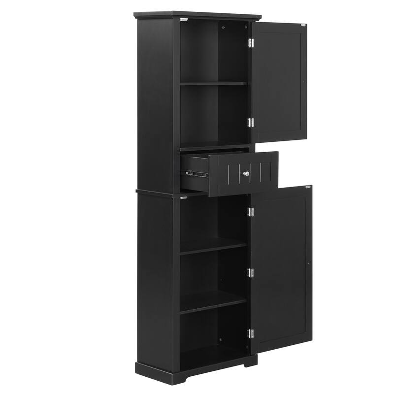 Tall Bathroom Storage Cabinet, Freestanding Wood Storage Cabinet, Bathroom Storage Organizers with Door & Adjustable Shelf