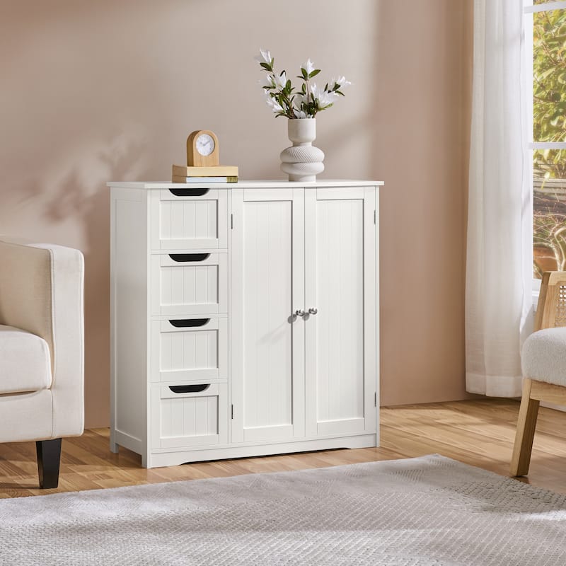 Yaheetech Bathroom Storage Cabinet with Adjustable Shelf, White - White