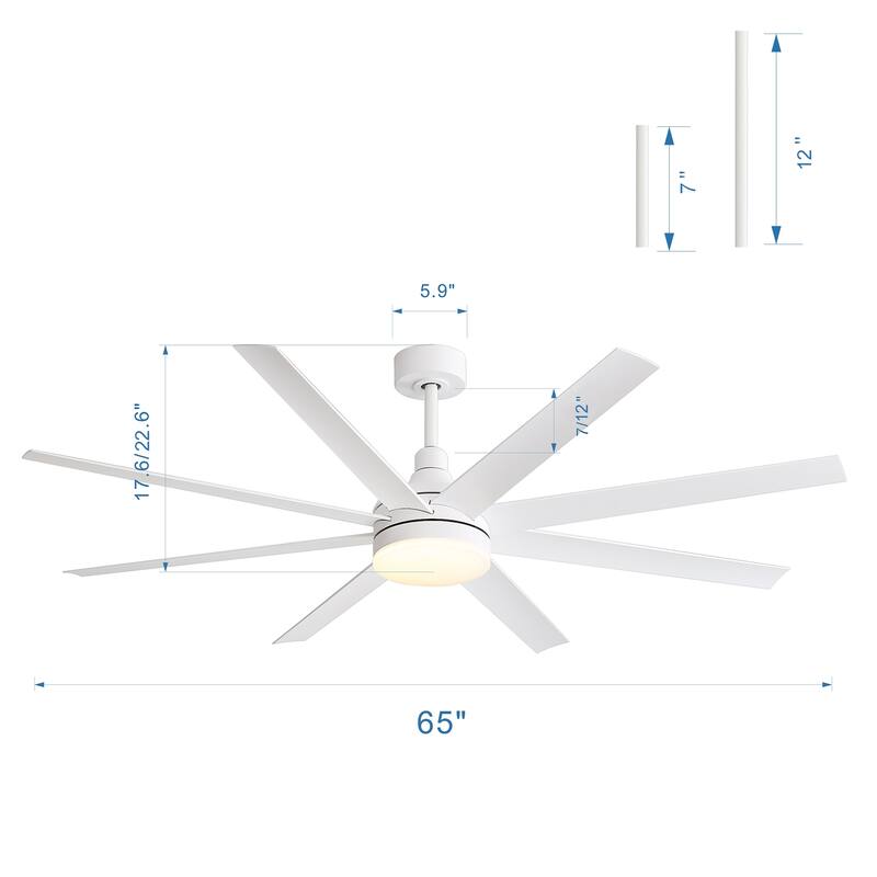 65/72/84/100 Inches Large LED Ceiling Fan with Light Remote(8-Blade ...