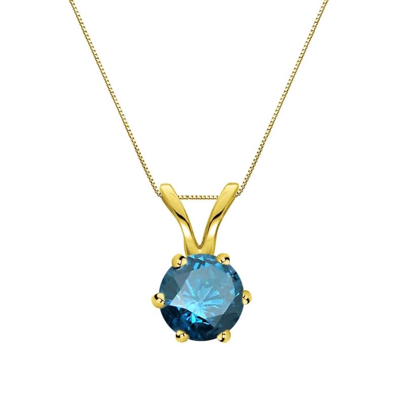 Auriya 14k Gold 1/3ctw Round Solitaire Blue Diamond Necklace 6-Prong (SI2-SI3) - Yellow