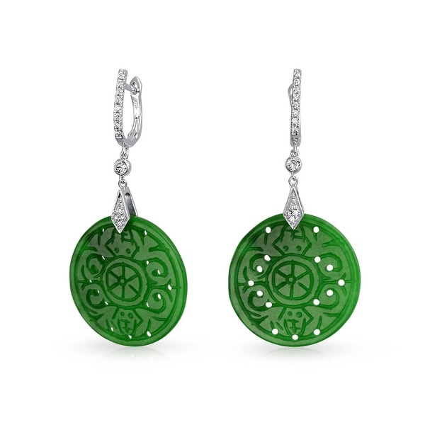Green Jade Cz Buddhist Wheel Drop Earrings Sterling Silver On Green Jade Cz Buddhist Wheel Drop Earrings Sterling Silver