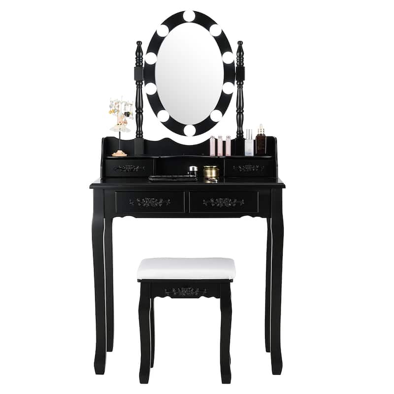 Costway Vanity Table Table 10 Dimmable Bulbs Black White Brown