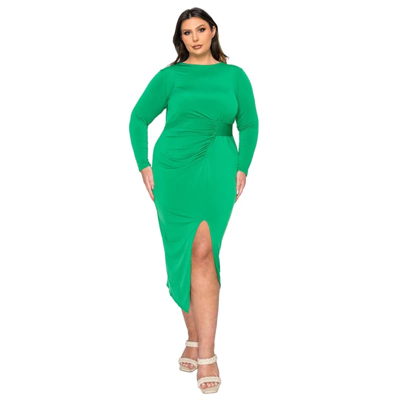L I V D Plus Size Estelle Ruched Bodycon Midi Dress - 2X - Kelly Green