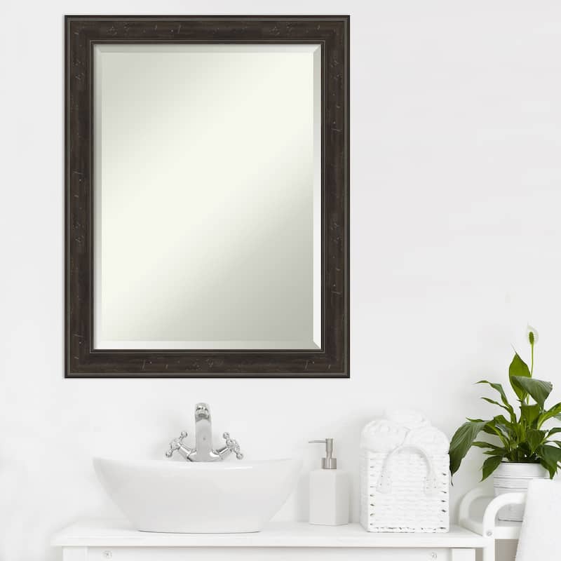 Beveled Bathroom Wall Mirror - Shipwreck Greywash Narrow Frame