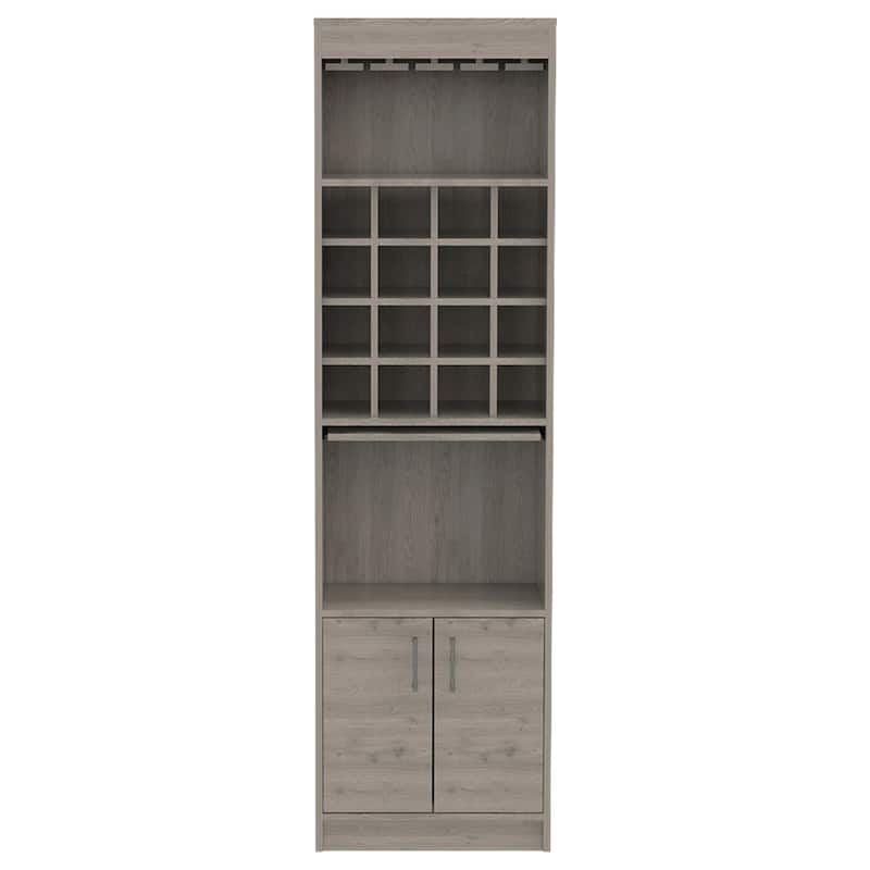 TUHOME Kava Bar Cabinet with 16 Wine Cubbies, 12 Glass Racks, 1 Shelf, Concealable Serving Tray, and Double Door - N/A