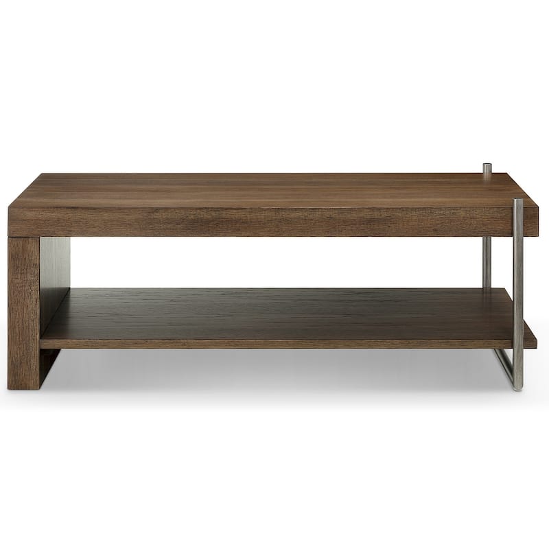 Magnussen Home Baxton Sienna Ridge and Brushed Pewter Rectangular Cocktail Table - 50''W x 24''D x 19''H