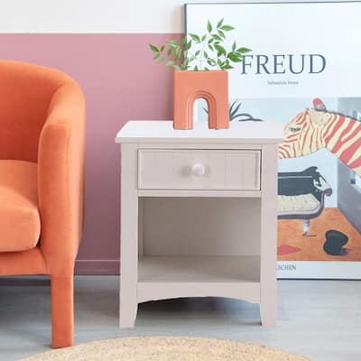 1 Drawer White Traditional Design Solid Wood Nightstand 23 in. H X 23 in. W X 15 in. D