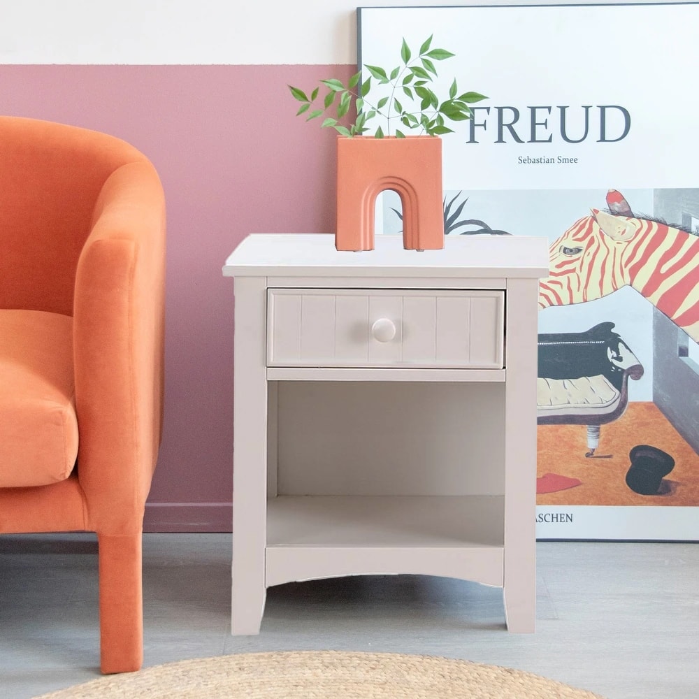 1 Drawer White Traditional Design Solid Wood Nightstand 23 in. H X 23 in. W X 15 in. D