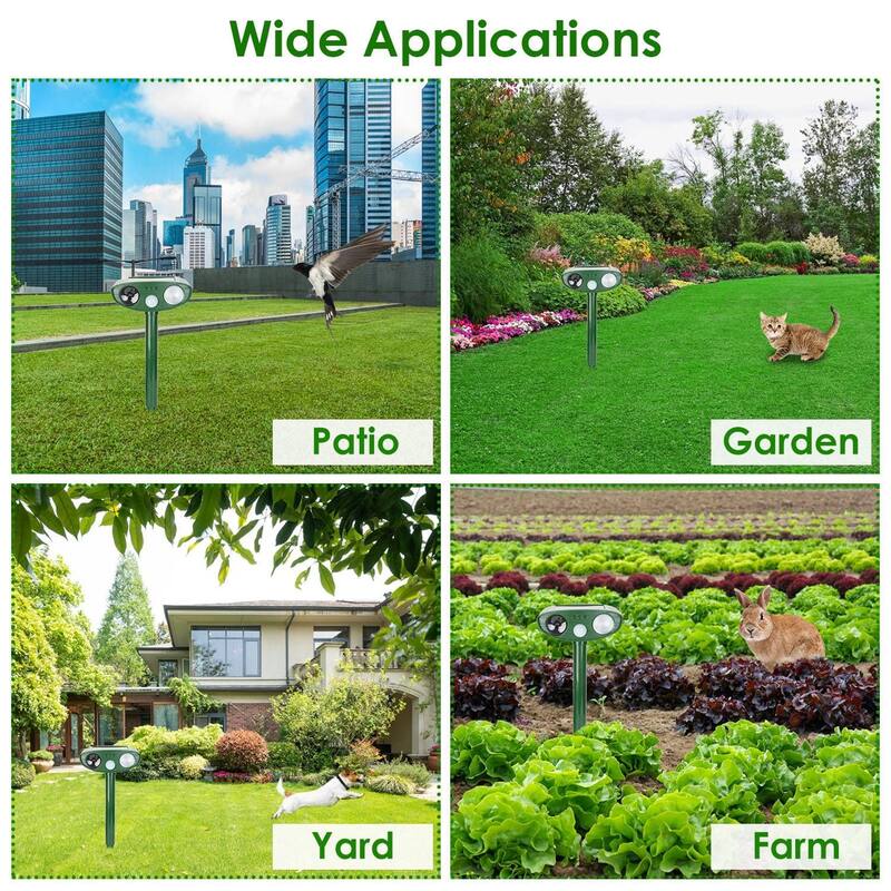 Solar Ultrasonic Animal Repeller PIR Motion Sensor Animal Repellent Chaser IPX4 Waterproof