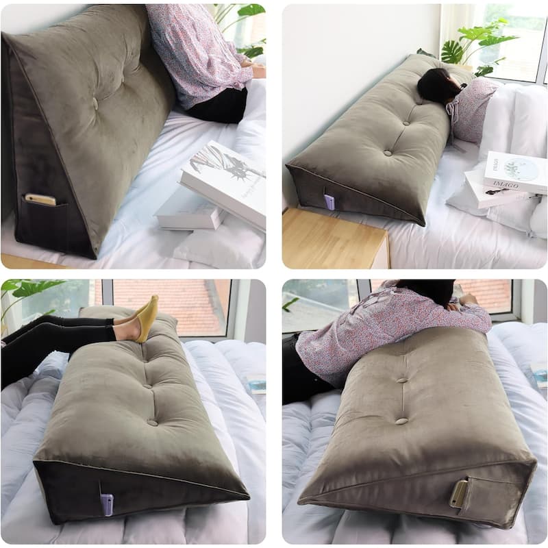 Velvet Headboard Reading Wedge Pillow for Bed Rest Sit Up Back Support