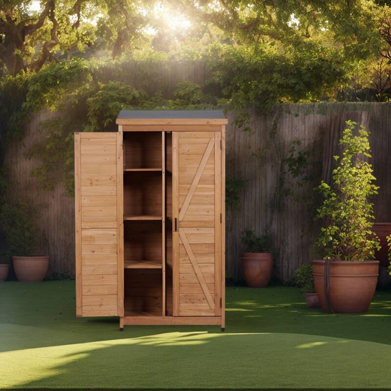 Outdoor Wooden Storage Shed with Metal Top
