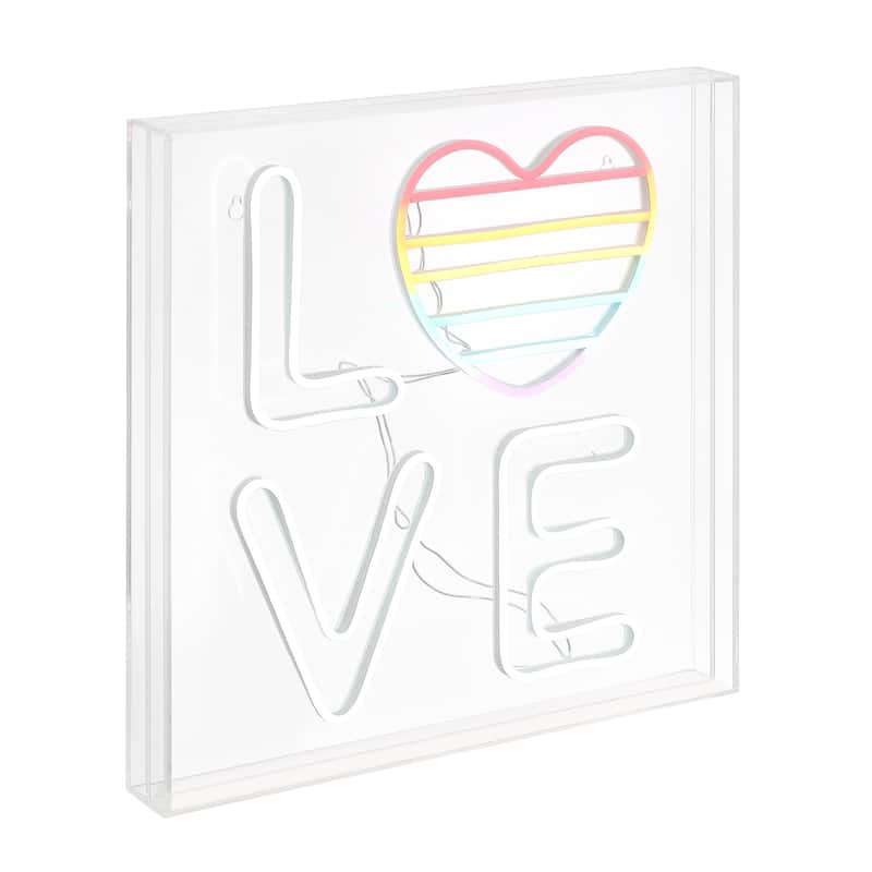 LOVE 15" Square Contemporary Glam Acrylic Box USB Operated LED Neon Light, White/Rainbow by JONATHAN Y - 15" - White/Rainbow