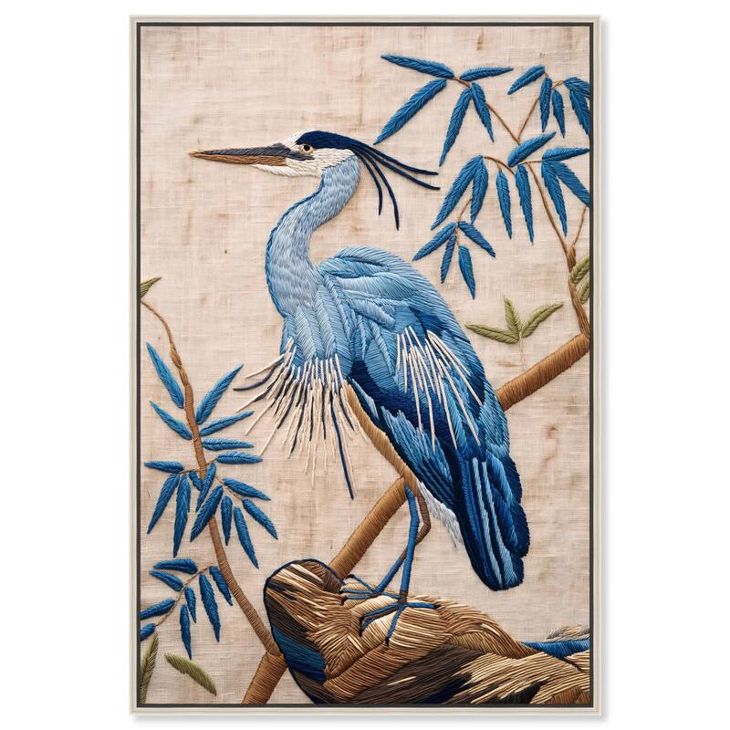 Needlework Heron Canvas by Art Remedy - 30" x 45" - Silver